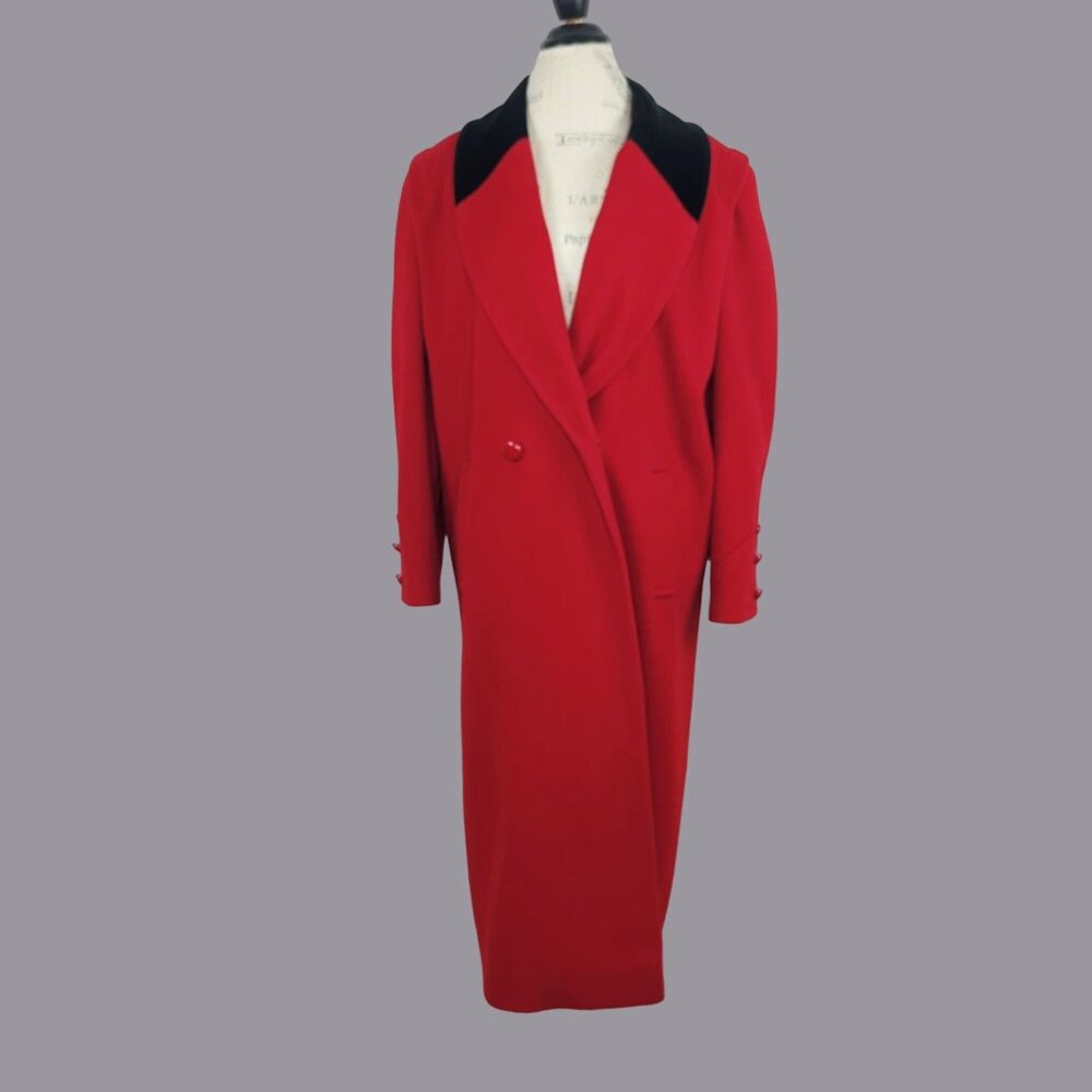 Vintage Leslie Fay Red Wool Long Coat 12 Large